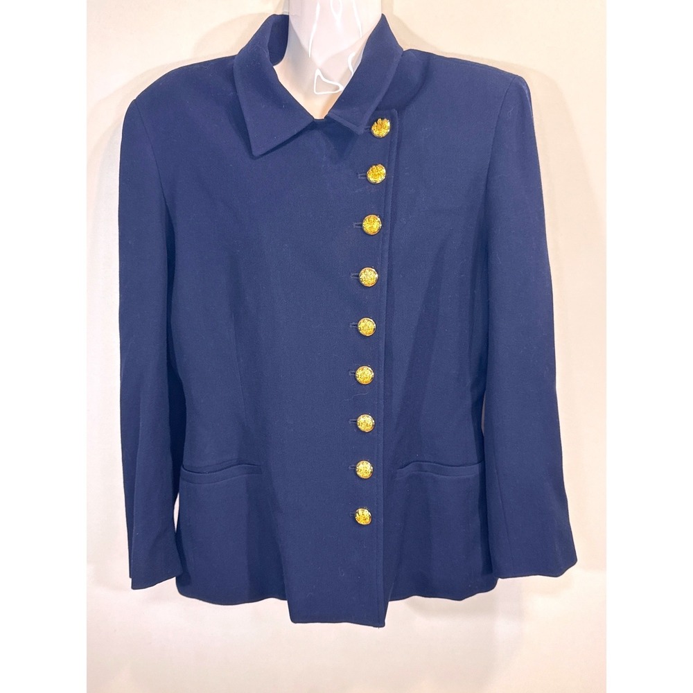 Lauren Ralph Lauren Women's Navy Wool‎ Blend Blazer Size 8 Preppy Academia